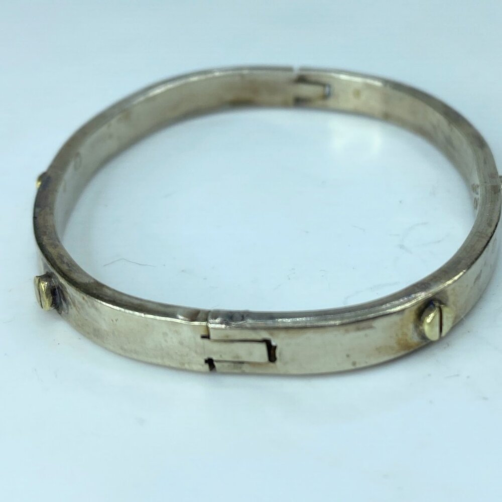 Sterling Silver Hinged Bangle Bracelet with Brass Screws Taxco Mexico 6.5" JR781 - Picture 4 of 6